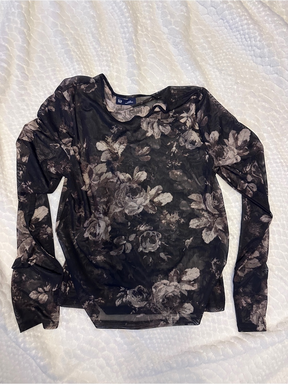 GAP Black Sheer Floral Long-Sleeve Tee